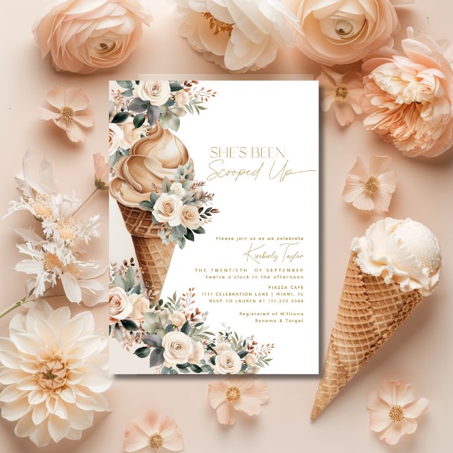 Convite Chuva de Sorvete Floral Boho Chá de Noiva (Ice Cream Scooped Up Floral Boho Bridal Shower Invitation)