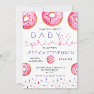 Convite Chuva de sprinkles de menina de donut de aquarela