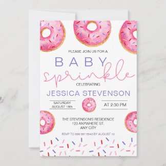 Convite Chuva de sprinkles de menina de donut de aquarela 