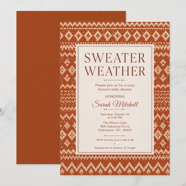 Convite Chuva de Sweater Outono Chá de Bebê (Frente/Verso)