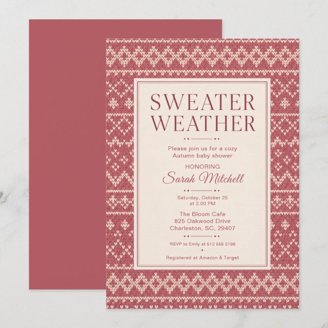 Convite Chuva de Sweater Outono Chá de Bebê (Frente/Verso)