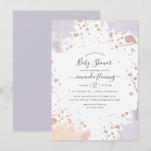 Convite Chuva de Tinta Rosa Dourado e Roxo Pastel Baby Sho