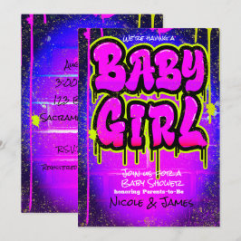 Convite Chuva de Tinta Rosa Verde Roxo Baby Shower Menina