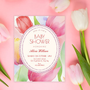 Convite Chuva de tulipas em aquarela baby shower