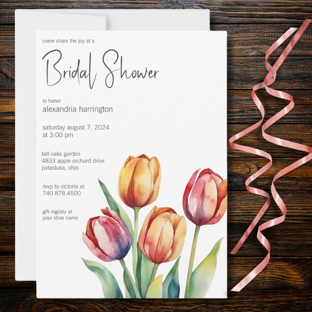 Convite Chuva de Tulipas em Aquarela para Chá de Noiva (Criador carregado)