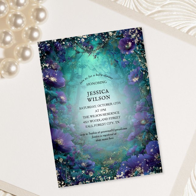 Convite Chuva de Verão Conto de Fadas Floresta Encantada   (Summer Fairy Tale Enchanted Forest Baby Shower Invitation)
