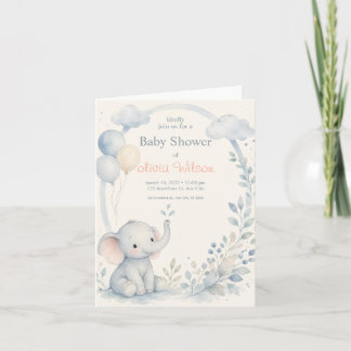 Convite Chuva de Verde Elefante Baby Shower Menino 