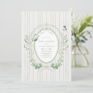 Convite Chuva de Verde Fantasia Chã de Bebê Vintage