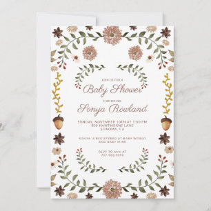 Convite Chuva de Verde Outonal Floral Baby Shower