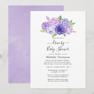 Convite Chuva de Violetas Florais em Aquarela