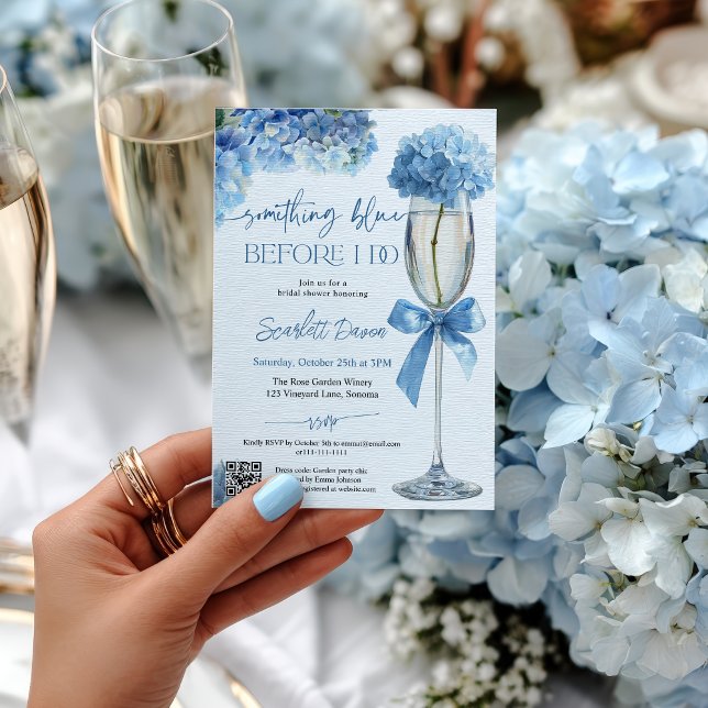 Convite Chuva Floral Azul Antes de Eu Fazer Chá de Bebê (Blue Hydrangea Something Blue Before I Do Bridal Invitation)