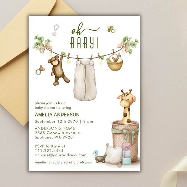 Convite Chuva Floral da Selva Boho Animais Baby Shower  (Criador carregado)