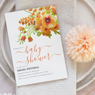 Convite Chuva Floral de Aquarela Laranja de Outono Elegant