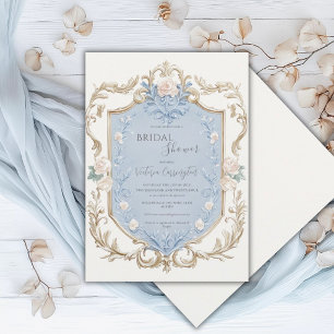 Convite Chuva Floral Elegante Moldura Dourada Chá de Noiva