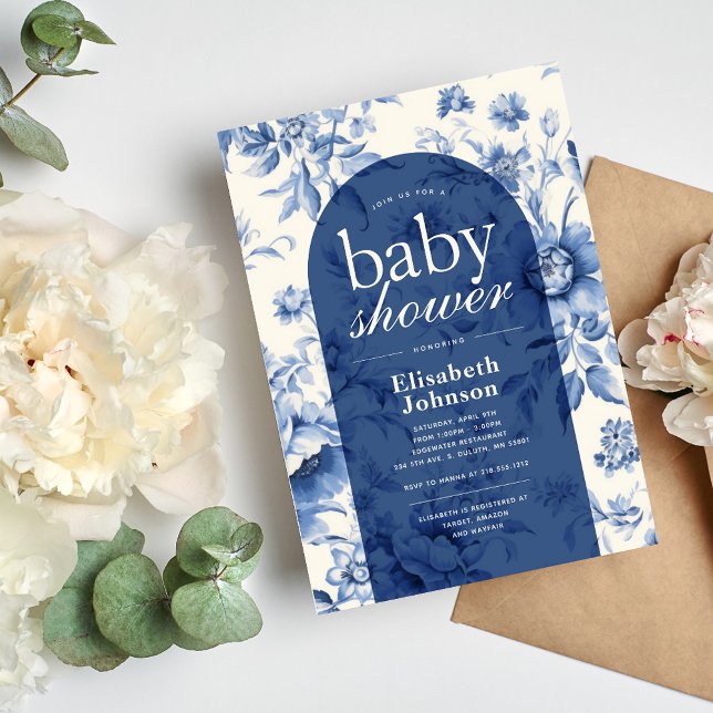 Convite Chuva Floral Francesa Toile Baby Shower (Criador carregado)