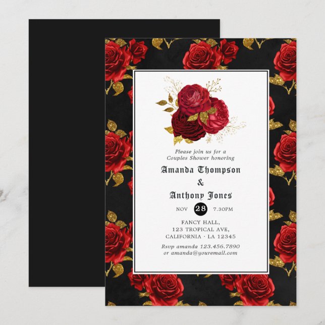 Convite Chuva Floral Gótica para Casais (Frente/Verso)