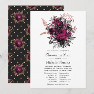 Convite Chuva Floral Marsala e Rosa Dourado por Correio