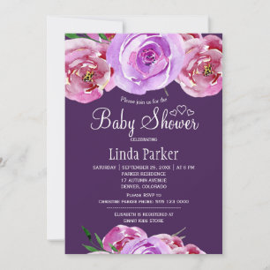 Convite Chuva floral rosa violeta outono baby shower