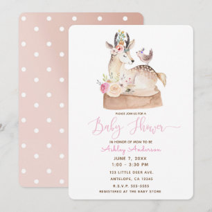 Convite Chuva Floresta Deer & Bird Baby Shower Aquarela