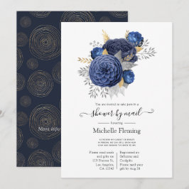 Convite Chuva Naval Azul, Dourado e Prata Floral por Corre