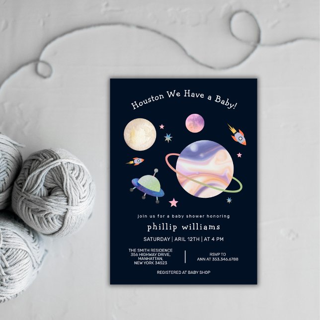 Convite Chuva Noturna Preta Galáxia Espaço Lua Estrela Bab (Night Black Galaxy Space Moon Star Baby Shower Invitation)