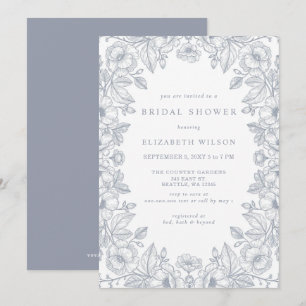 Convite Chuva Nupcial Floral Toile Chinoiserie Azul