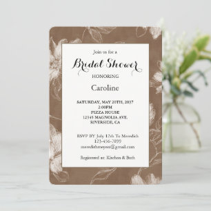 Convite Chuva Nupcial Marrom Creme Abstrata Flores Bege