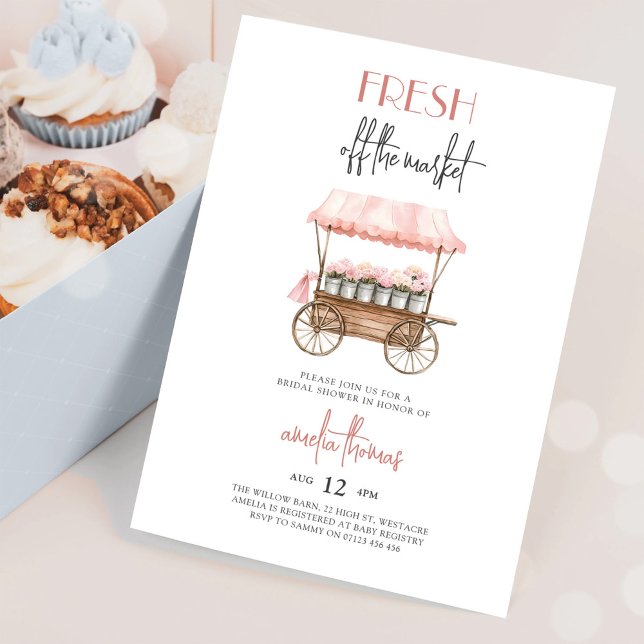 Convite Chuva Rosa Ela está fora do mercado de agricultore (Criador carregado)