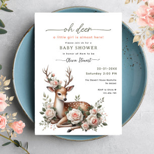 Convite Chuva Rosa Floral em aquarela oh veado baby shower
