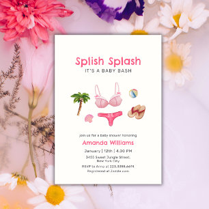 Convite Chuva Rosa Splash Festa na Praia Bebê Menina Chá d