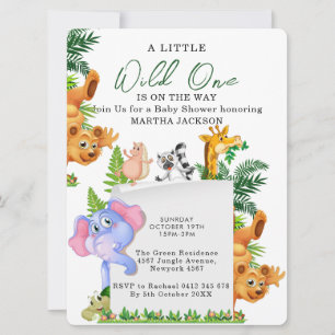 Convite Chuva Tropical de Animais de Safari Menino Baby Sh