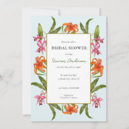 Convite Chuva Tropical Floral Aqua e branca Nupcial