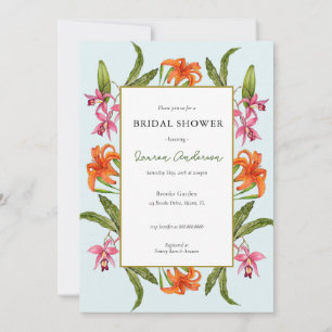 Convite Chuva Tropical Floral Aqua e branca Nupcial