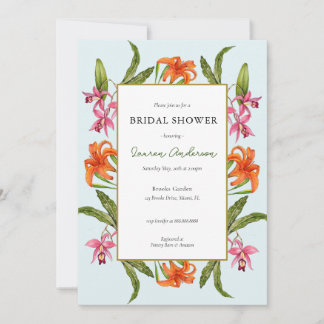Convite Chuva Tropical Floral Aqua e branca Nupcial