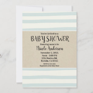 Convite Chuva Verde Aquarela Listras Baby Shower Kraft Mod