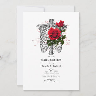 Convite Chuva Vermelha e Preta Floral Caveira Gótica para 