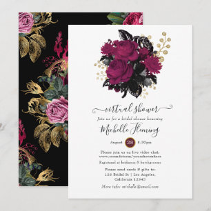 Convite Chuva Virtual Floral Marsala e Dourado