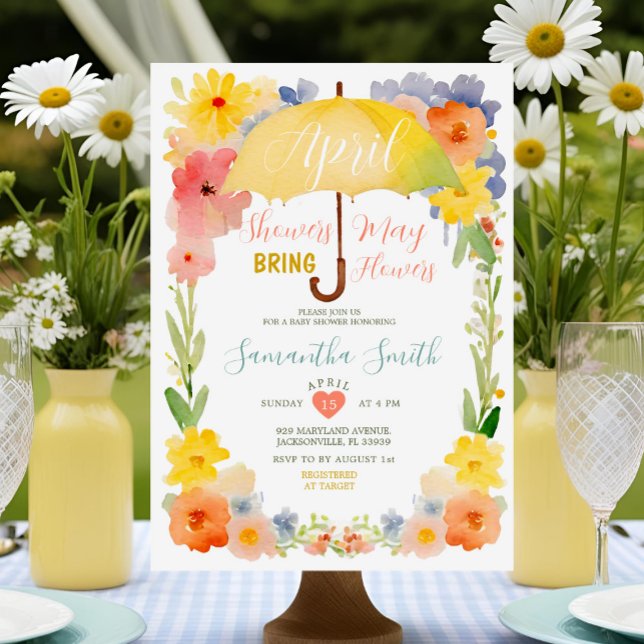 Convite Chuvas Coloridas de Abril Guarda-chuva Amarelo Bab (Criador carregado)