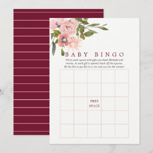 Convite Chuveirinho de Bebê Bingo Floral Cor de Rosa e Bor