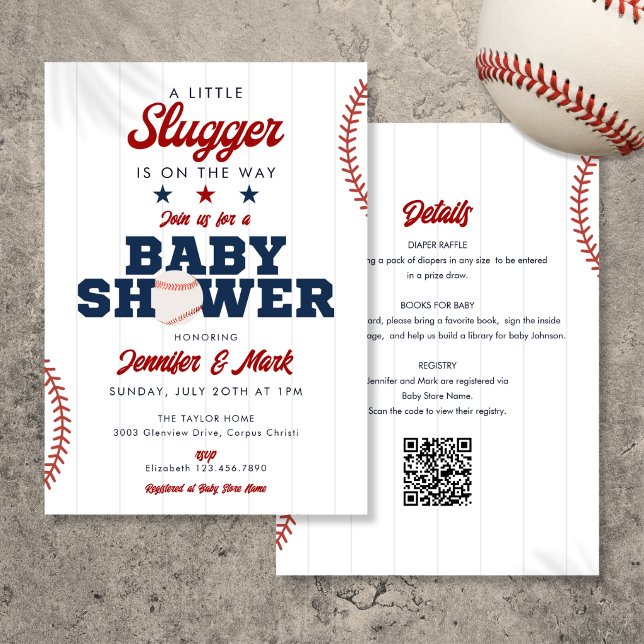 Convite Chuveirinho de Bebê Little Slugger Baseball All In (Little Slugger Baseball All In One Baby Shower Invitation)