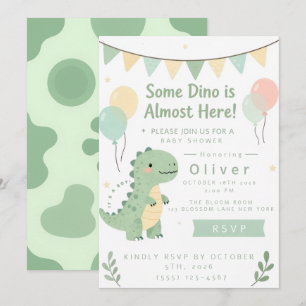 Convite Chuveirinho de Bebê Verde Sage Dinossauro