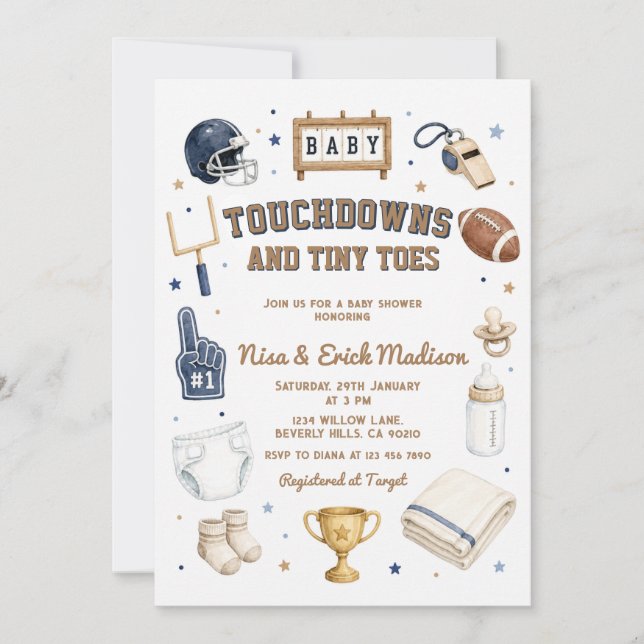 Convite Chuveirinho de Roupinhas Touchdown Tiny Toes Casal (Frente)