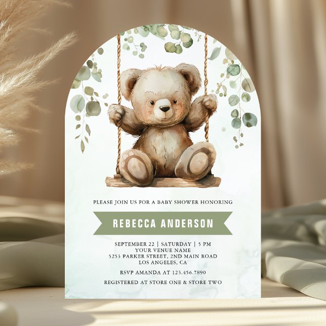 Convite Chuveiro de Bebê Arco de Eucalipto com Urso Teddy  (Criador carregado)