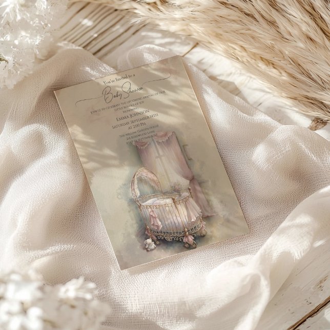 Convite Chuveiro de Bebê berço de bebê Shabby Chic (Criador carregado)