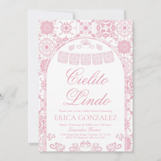 Convite Chuveiro de Bebê Blush Rosa Cielito Lindo Papel Pi