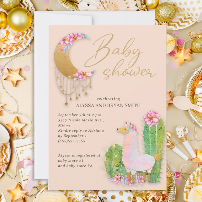 Convite Chuveiro de Bebê Boho Chic Deserto Fofa Cactus Lla (Criador carregado)