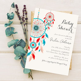 Convite Chuveiro de Bebê Boho Tribal com Penas