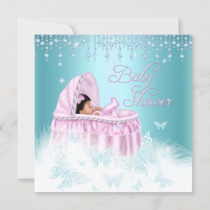 Convite Chuveiro de Bebê Borboleta Brilhante Rosa Azul Tur