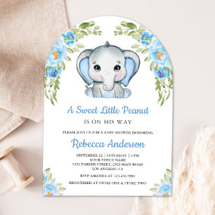 Convite Chuveiro de Bebê com Arco de Elefante Floral Azul