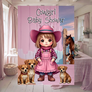 Convite Chuveiro de Bebê de Caubói Fofo Rosa Azul Animais